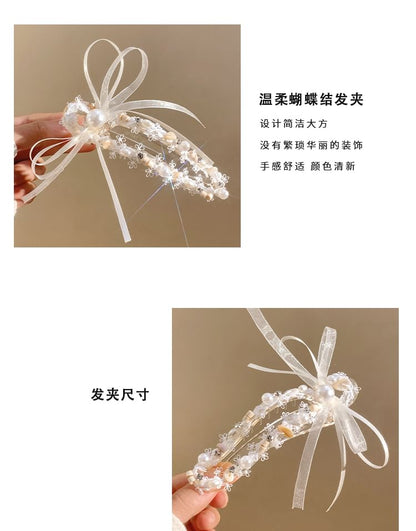 Clip Faux Hair Bow Pearl