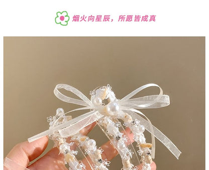 Clip Faux Hair Bow Pearl