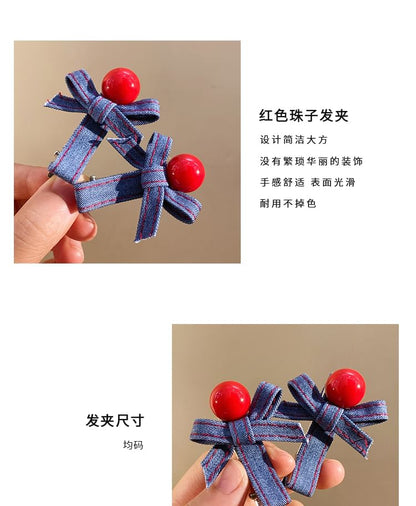 Denim Hair Bow Set Clip
