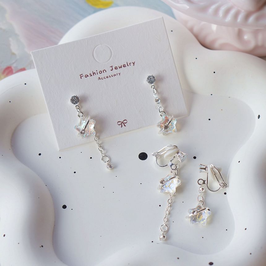 On / Star Earring Clip Asymmetrical Dangle