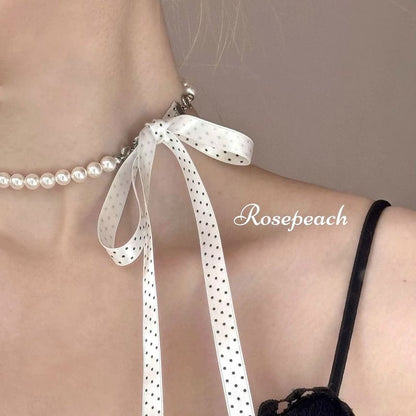 Necklace Dotted Ribbon Beaded