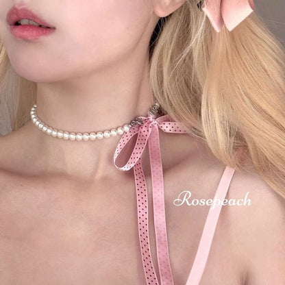 Necklace Dotted Ribbon Beaded