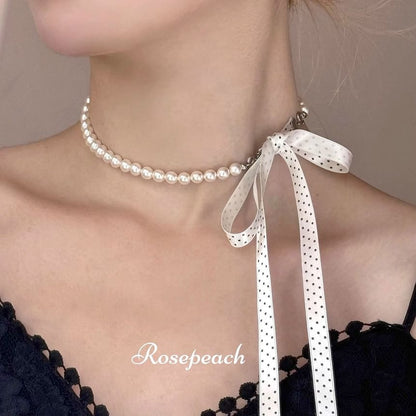 Necklace Dotted Ribbon Beaded