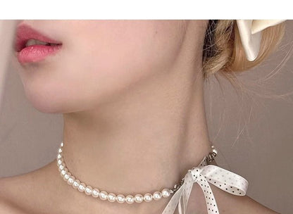 Necklace Dotted Ribbon Beaded