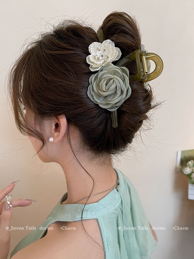 Hair Acrylic Claw Clip Floral Fabric