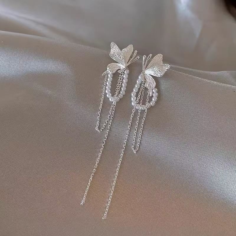 Butterfly Earring Fringed Drop Faux Pearl
