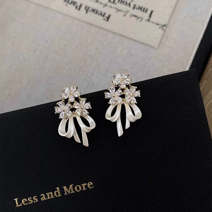 Drop Flower Rhinestone Earring Bow