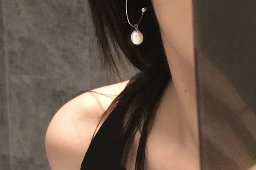 Hoop Earring Faux Open Drop Pearl