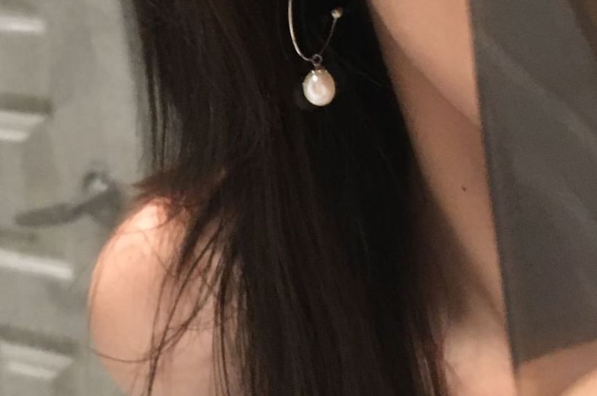 Hoop Earring Faux Open Drop Pearl