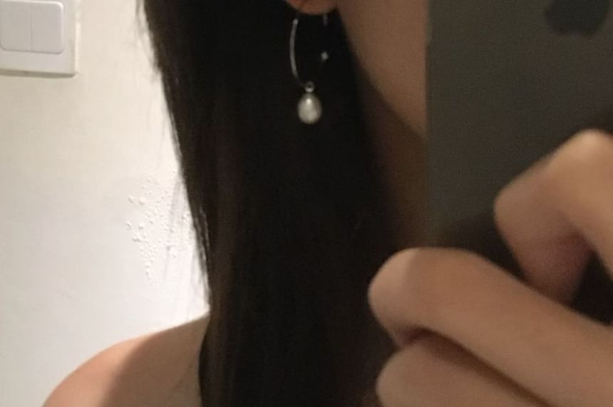 Hoop Earring Faux Open Drop Pearl