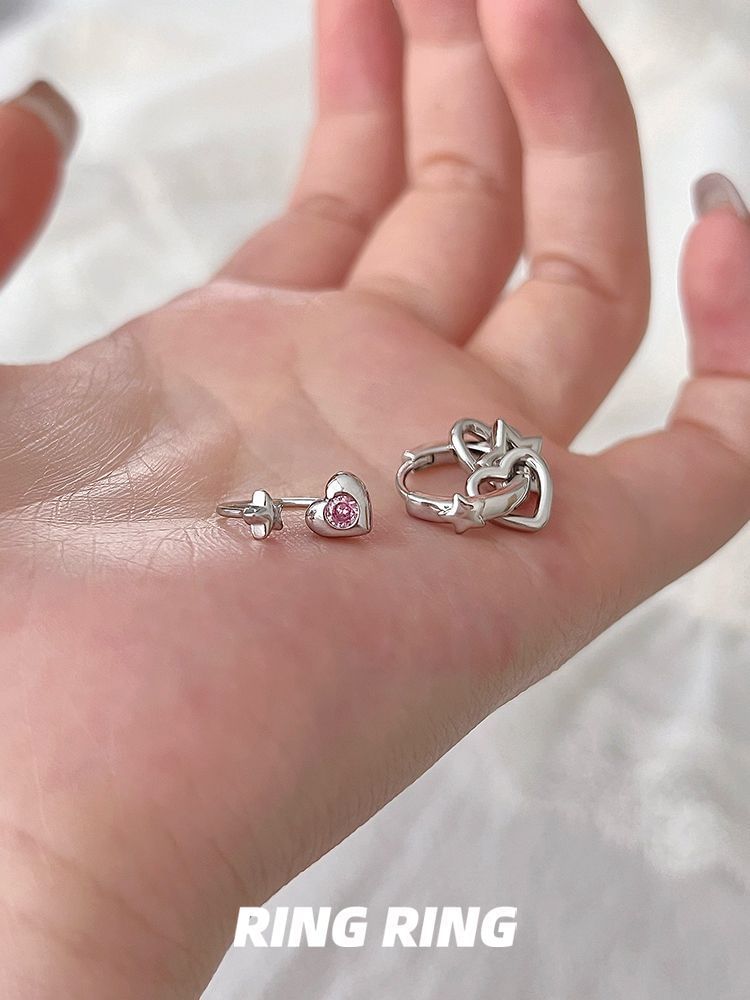 Asymmetrical Star Rhinestone Heart Earring