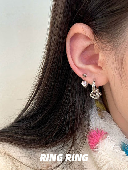 Asymmetrical Star Rhinestone Heart Earring