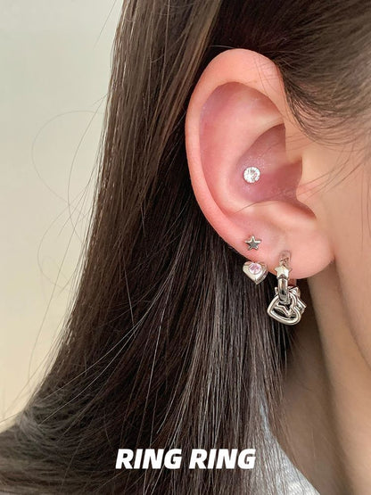 Asymmetrical Star Rhinestone Heart Earring