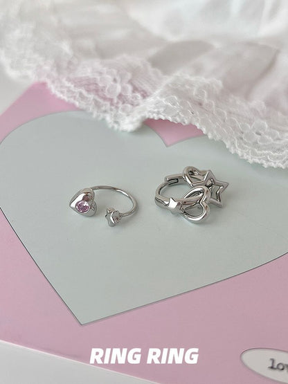 Asymmetrical Star Rhinestone Heart Earring