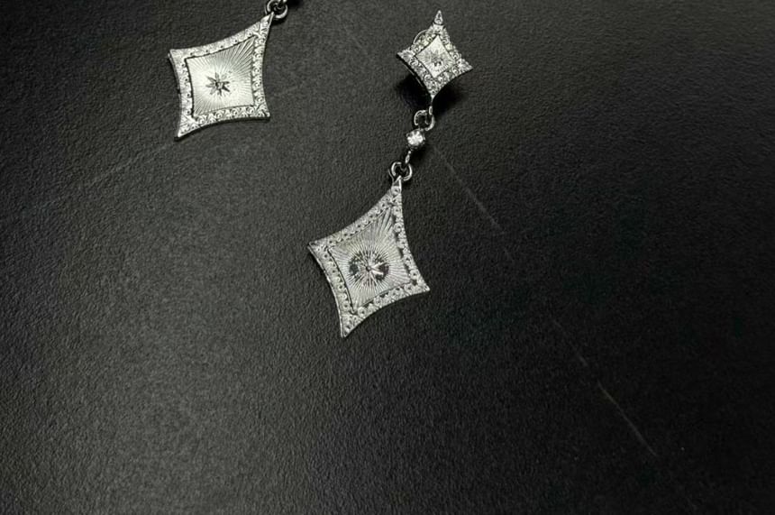 Rhombus Rhinestone Clip-On Drop Earring