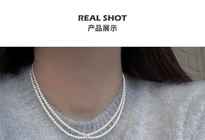 Pearl Pendant Necklace Layered Faux Gemstone