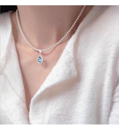 Pearl Pendant Necklace Layered Faux Gemstone