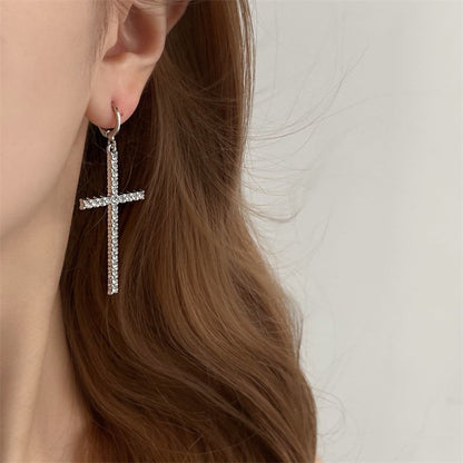 Cross Rhinestone Drop Huggie Earring