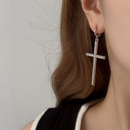 Cross Rhinestone Drop Huggie Earring