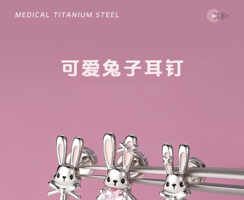 of 3: Rhinestone Ear Set Stud Rabbit