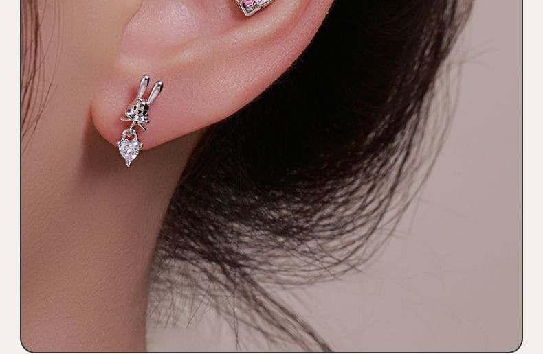 of 3: Rhinestone Ear Set Stud Rabbit