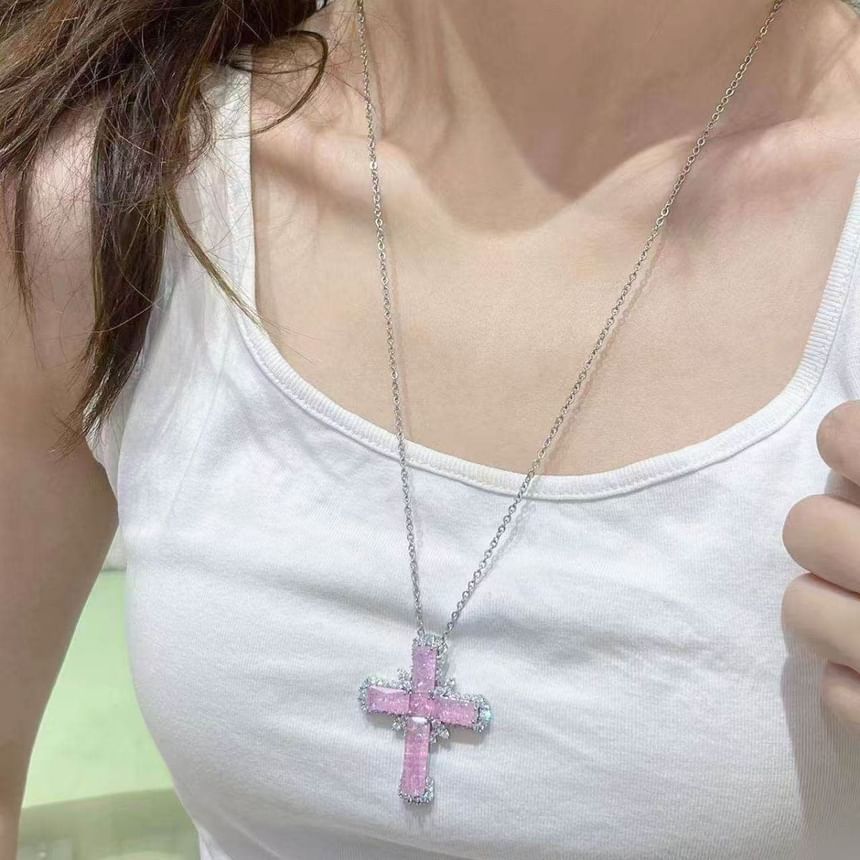 Rhinestone Necklace Cross Pendant
