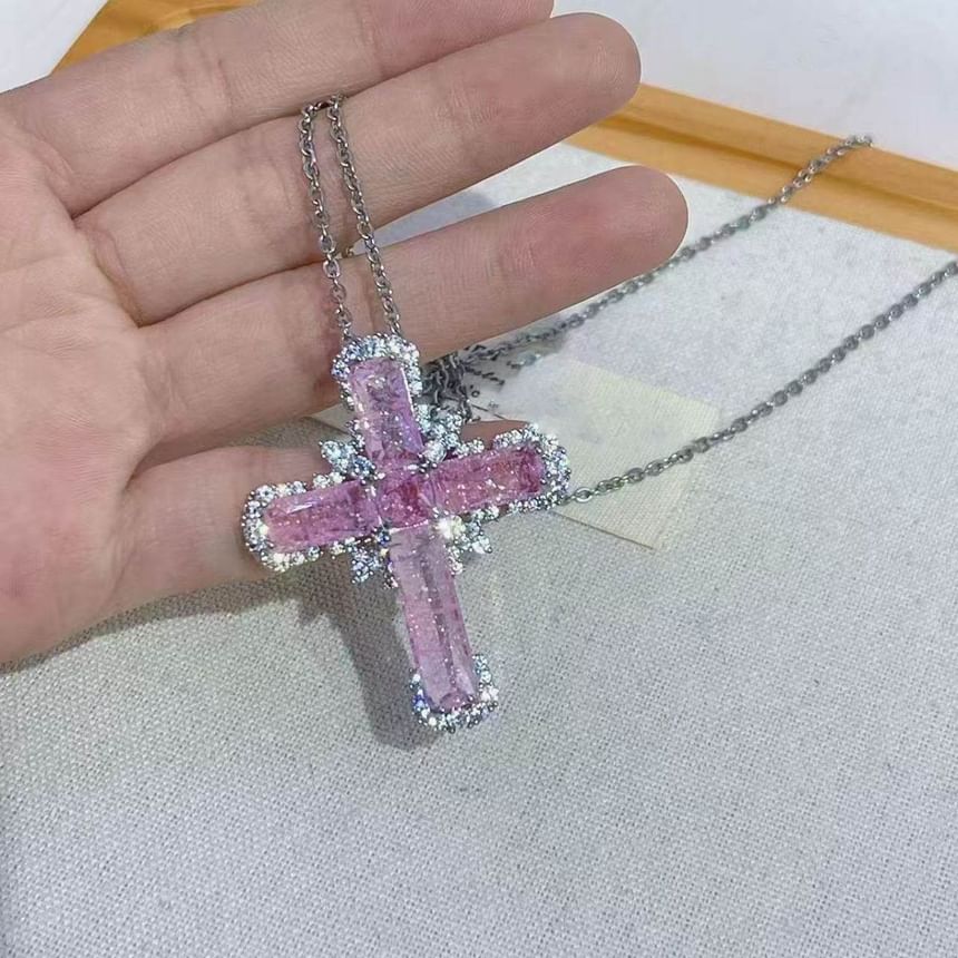 Rhinestone Necklace Cross Pendant