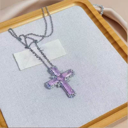 Rhinestone Necklace Cross Pendant