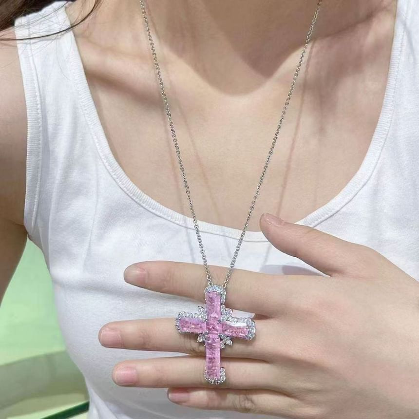 Rhinestone Necklace Cross Pendant