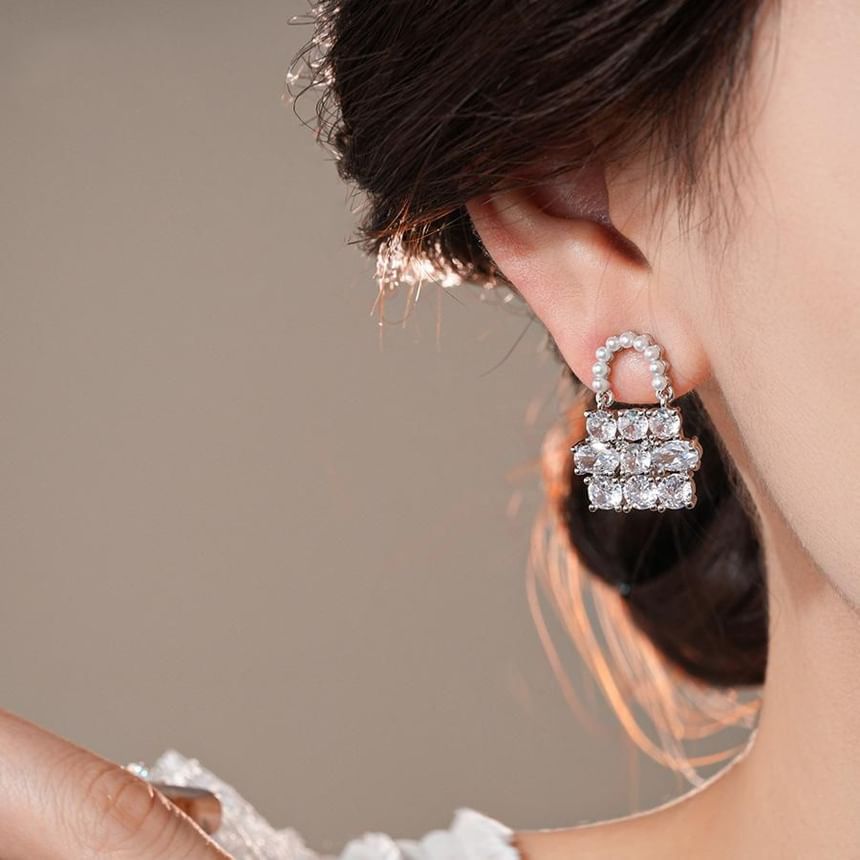 Rhinestone Handbag Faux Pearl Earring Drop
