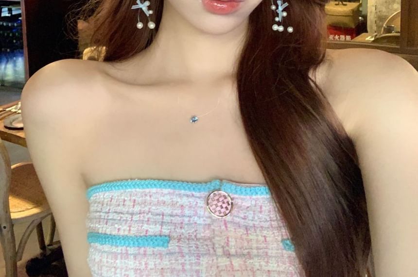 Pearl Bow Faux Earring Fringed Drop