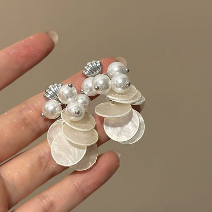 Drop Pearl Shell Faux Earring Fringed