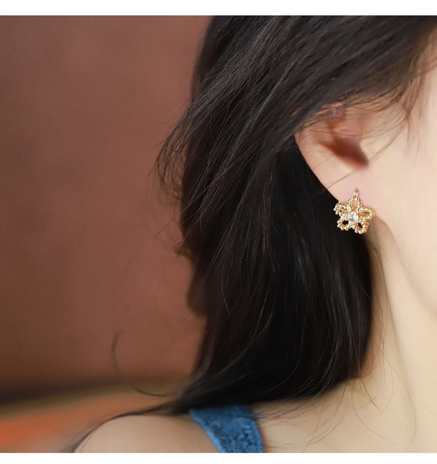 Earring Huggie Flower Rhinestone