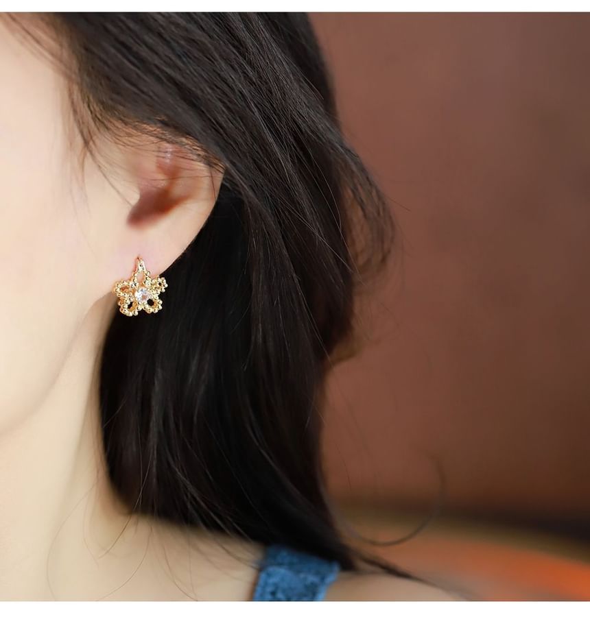 Earring Huggie Flower Rhinestone