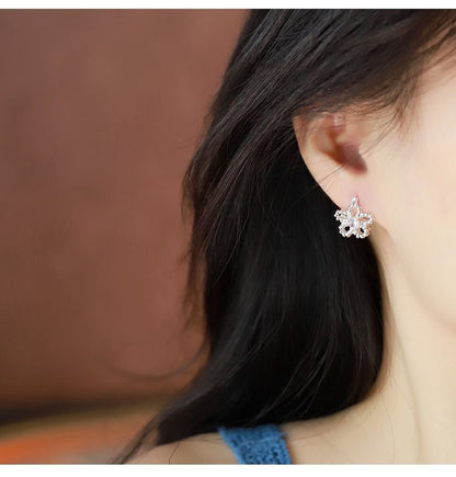 Earring Huggie Flower Rhinestone