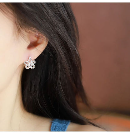 Earring Huggie Flower Rhinestone