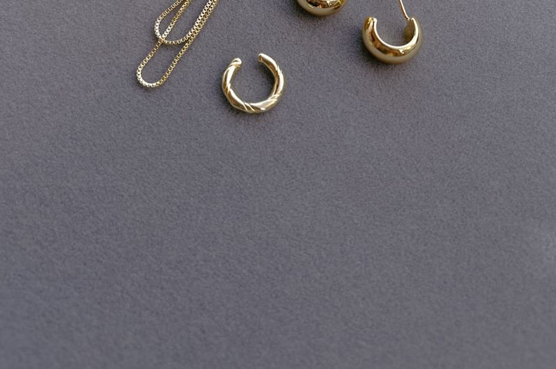 Set: Sterling Earring Hoop Cuff Chain Plain Silver Ear + 925
