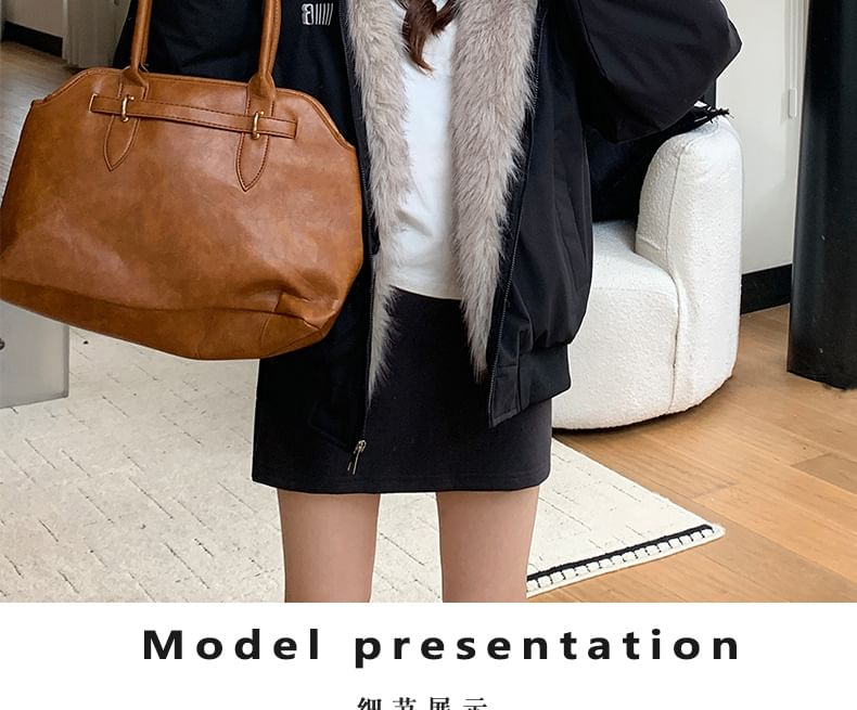 Faux Fur Lining Hood Zip Jacket