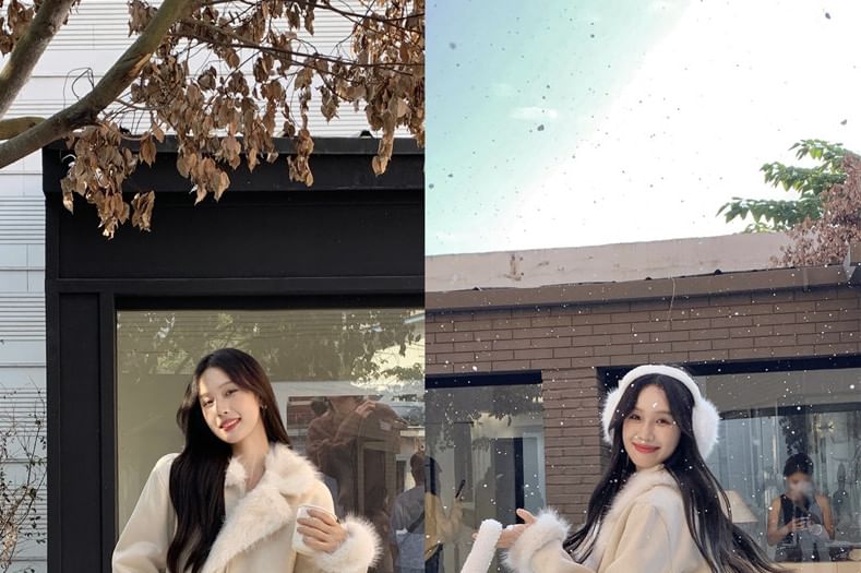 Set: Faux Fur Button-Up Jacket + Pencil Skirt