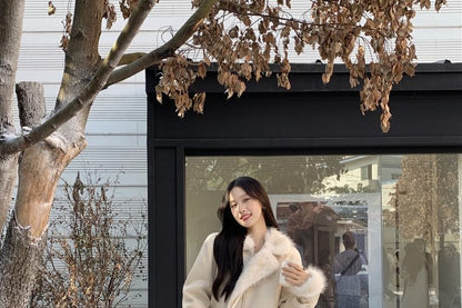 Set: Faux Fur Button-Up Jacket + Pencil Skirt