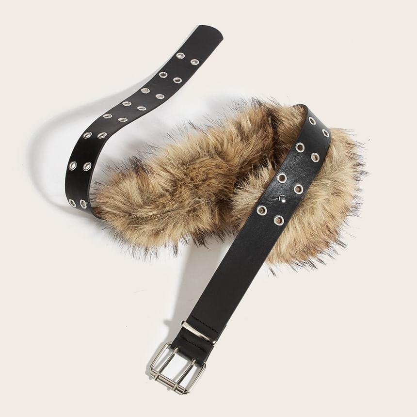 Grommet Panel Faux Fur Belt
