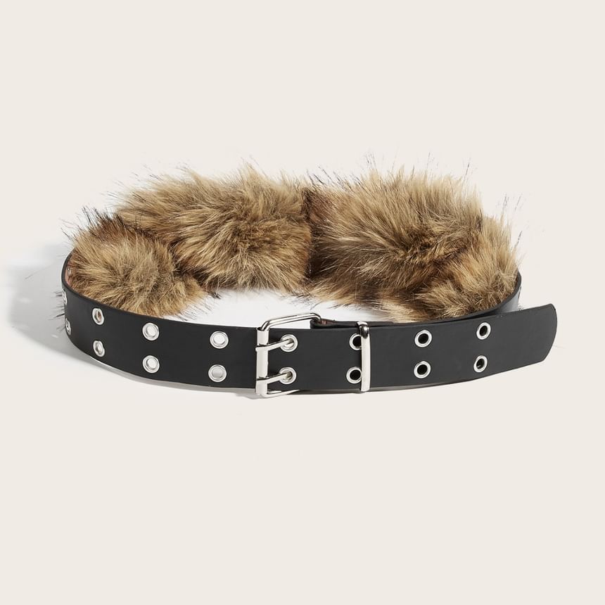 Grommet Panel Faux Fur Belt