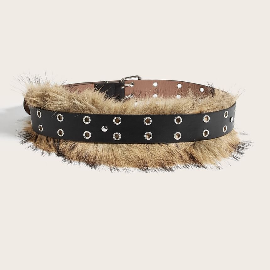 Grommet Panel Faux Fur Belt