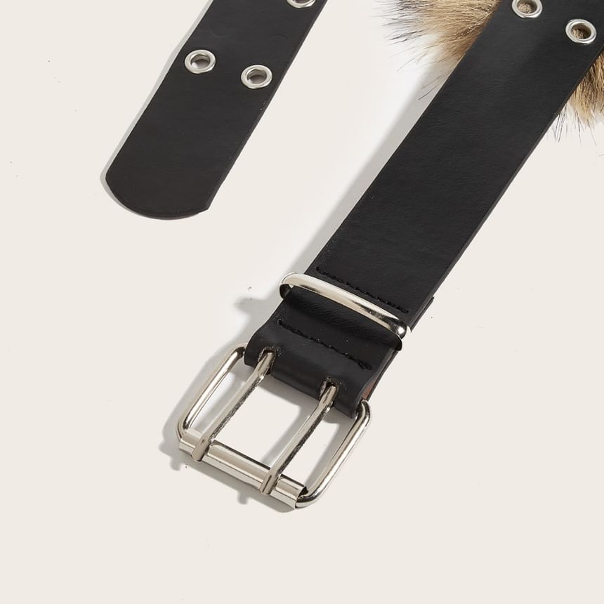 Grommet Panel Faux Fur Belt