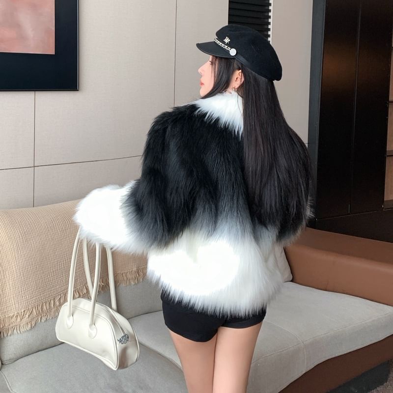 Collared Gradient Faux Fur Jacket