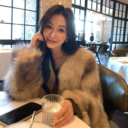 V-Neck Faux Fur Jacket