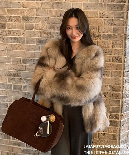 V-Neck Faux Fur Jacket