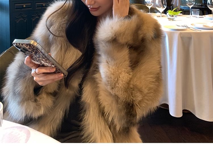 V-Neck Faux Fur Jacket