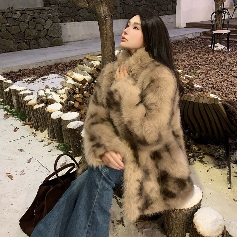 Round Neck Faux Fur Jacket