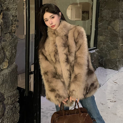 Round Neck Faux Fur Jacket